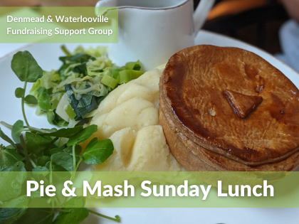 Pie and mash picture with text "Pie & Mash Sunday lunch"